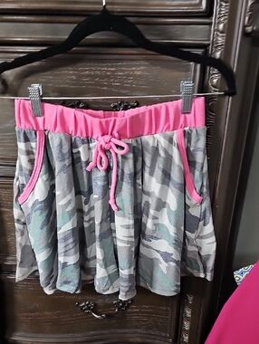 Camo‎ Skort with Pink Trim and Drawstring Waist